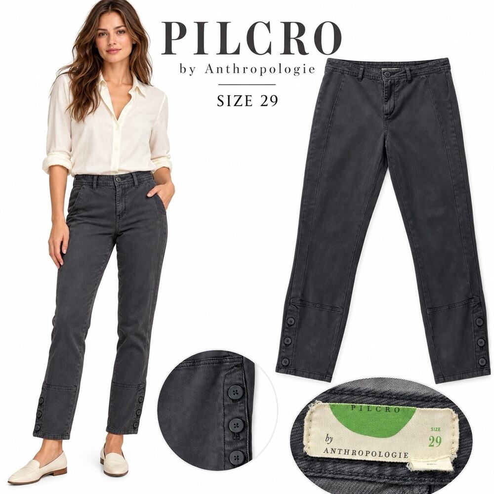 Anthropologie Pilcro Womens Pants 29 Charcoal Gray Slim Leg Button Ankle Casual